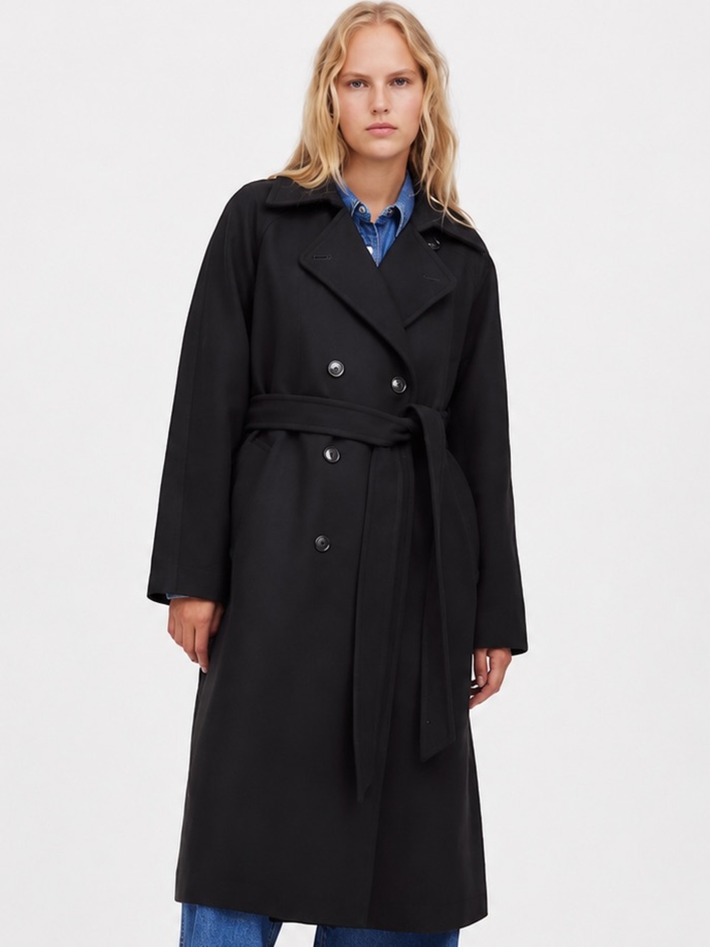 Madewell Double-Breasted Trench Coat Black XXS NWT